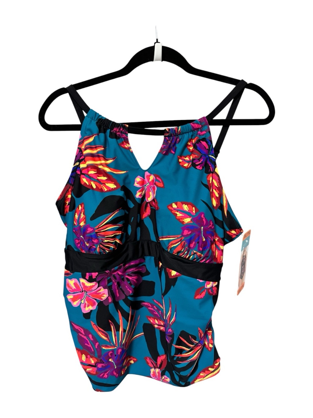 Christina Teal Tropical Halter-Style Tankini Top